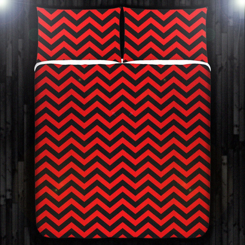 Red Black Chevron Bedding Duvet Cover Queen Comforter Set Etsy
