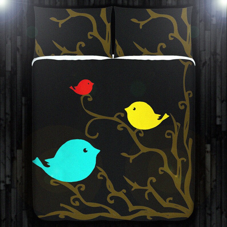 Blue Bird Duvet Cover Red Bird Blanket Yellow Bird Bedding Etsy