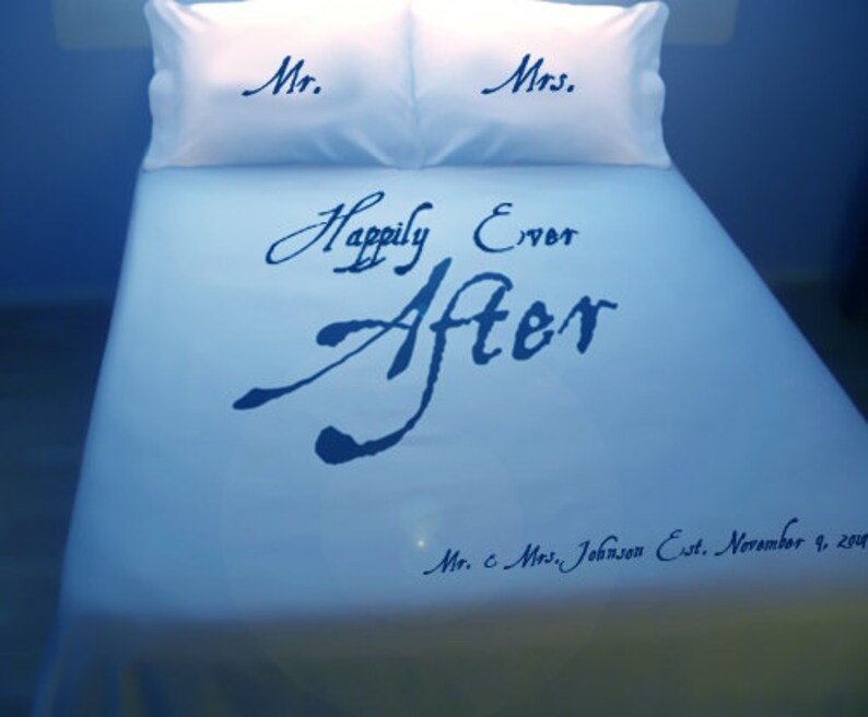 Mr Mrs Wedding Bedding Newlywed Gift Duvet Cover Happily Image 0