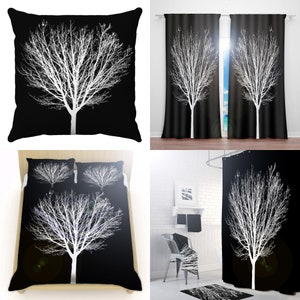 Winter Tree Duvet Cover Queen, White Tree Comforter King, Black Tree Bedding Set, Tree Blanket, Tree Twin XL Sheets, Baby Crib Kids Bed