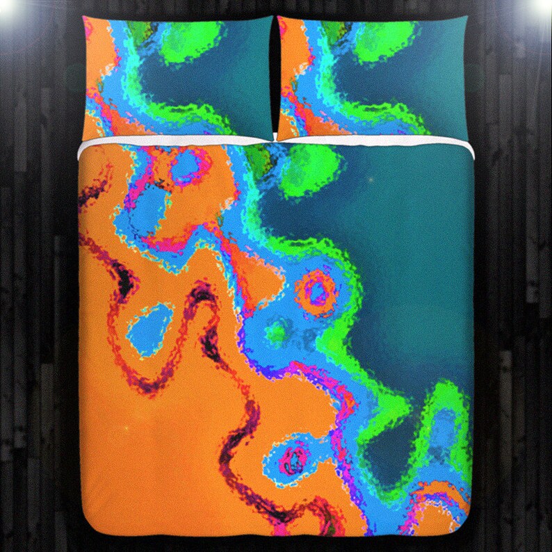 Coral Reef Duvet Cover, Orange Teal Blanket, Ocean Lagoon Bedding, Coral Reef Coastal Comforter, Twin XL Queen King Size Daybed Covers image 1