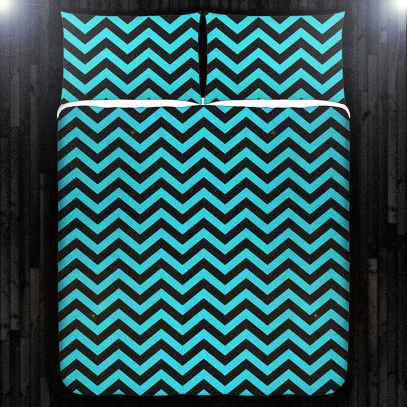 Aqua Turquoise Blue Chevron Bedding Duvet Cover Queen Etsy