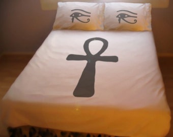 Egyptian Ankh Bedding, Eye of Horus Duvet Cover queen, king twin size 100% cotton bed sheet set, personalized custom duvet covers boy girl