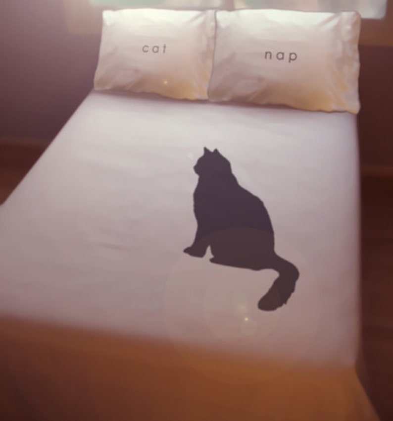 Black Cat Nap Duvet Cover Sheet Set Bedding Queen King Twin Image 0