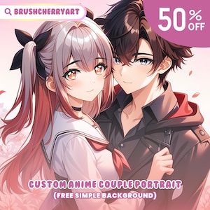 CUSTOM Anime Couple Portrait | Anime Portrait | Family Anime Portrait | Custom Anime Art for Pets, Lovers & Friends, Anime Fans, or Him