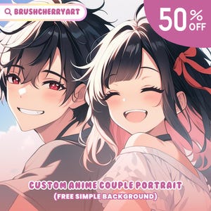 CUSTOM Anime Paar Porträt | Anime Porträt | Familien Anime Portrait | Custom Anime Art für Haustiere, Liebhaber & Freunde, Anime-Fans oder Ihn