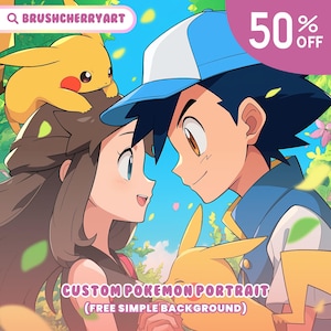 Custom Poke Portrait | Custom Pokemon | Couple Poke Cartoon Portrait | Anime Commission | Poke Style | Gift for Kids, Husband, or Boyfriend