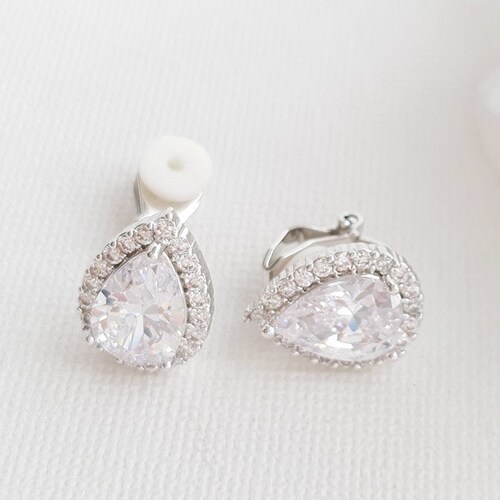 Teardrop Clip on Bridal Earrings for Non Pierced Ears Etsy