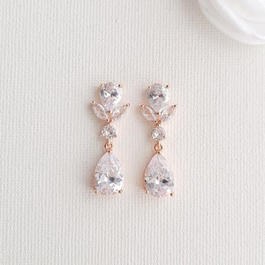 Rose Gold Bridal Earrings, Crystal Wedding Earrings, Bridesmaid Drop Earrings, CZ Rose Gold Wedding Jewelry, Nicole