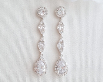 Crystal Wedding Earrings for Brides, Long Drop Bridal Earrings, Cubic Zirconia Teardrop Earrings and Necklace Set, Bridal Jewelry, Hayley