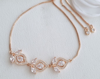 Rose Gold Wedding Bracelet, Bridal Adjustable Bracelet, CZ Bracelet, Slider Bracelet For Brides, Wedding Jewelry, Meghan