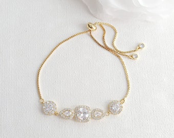 CZ Wedding Gold Bracelet, Adjustable Bride Bracelet, Gold Bridal Bracelet, Wedding Jewelry, Gianna