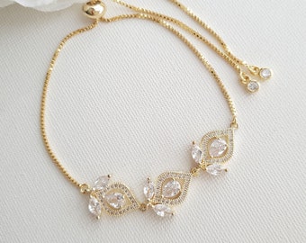 Gold Bridal Bracelet, Crystal Slider Wedding Bracelet, Gold Adjustable Bracelet, Gold Wedding Jewelry, Meghan
