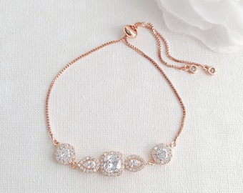 Rose Gold Adjustable Wedding Bracelet, Bridal Bracelet, Cubic Zirconia Bracelet in Rose Gold, Bridal Jewelry, Gianna