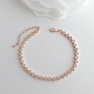 Dainty Bridal Bracelet Rose Gold, Wedding Bracelet For Bride, Rose Gold Wedding Jewelry, Lisa Crystal Bracelet