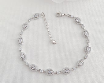 Dainty Bridal Bracelet Silver, Wedding Bracelet for Bride, Cubic Zirconia Wedding Jewelry, Abby