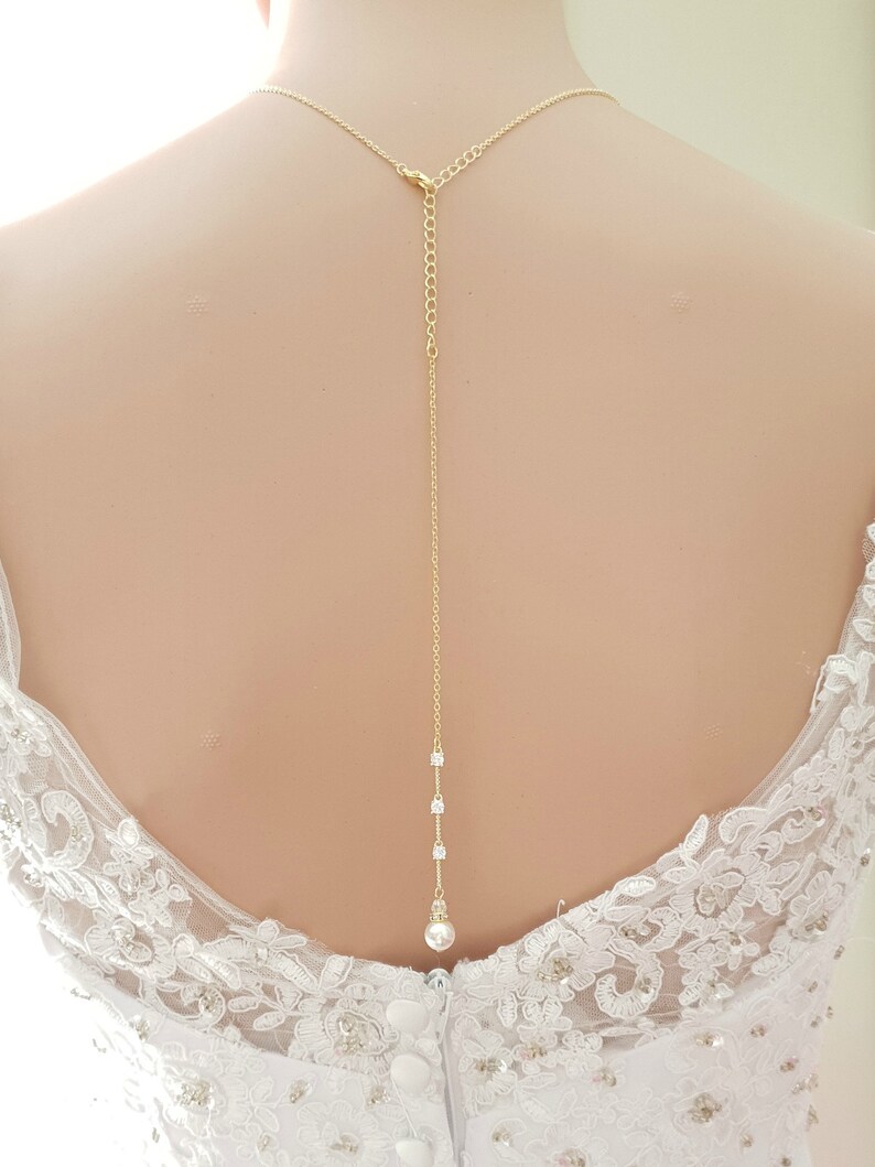 Gold Bridal Back Necklace Crystal Back Drop Necklace Open Etsy