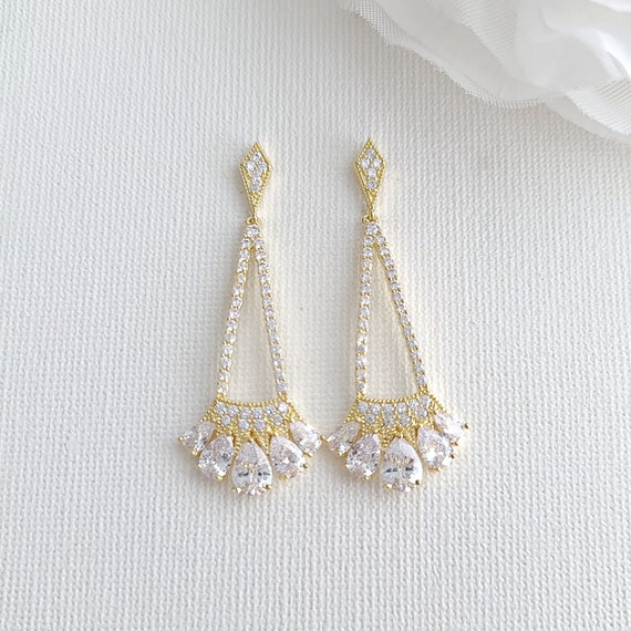 Bridal Gold Earrings Wedding Earrings for Bride Crystal Drop Earrings and Necklace Set Gold Wedding Jewelry Set Sydney Etsy