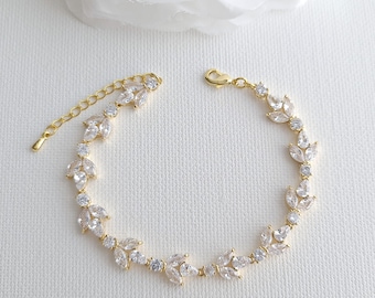 Bridal Bracelet Gold, Wedding Jewelry for Bride, Cubic Zirconia Bracelet, Dainty Bridal Jewelry, Anya