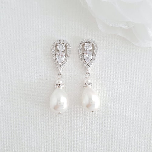 Crystal and Pearl Bridal Earrings Wedding Jewelry Bridesmaid - Etsy