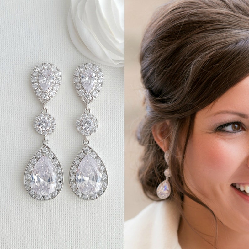 Crystal Wedding Earrings Big Bridal Earrings Large Teardrop Etsy