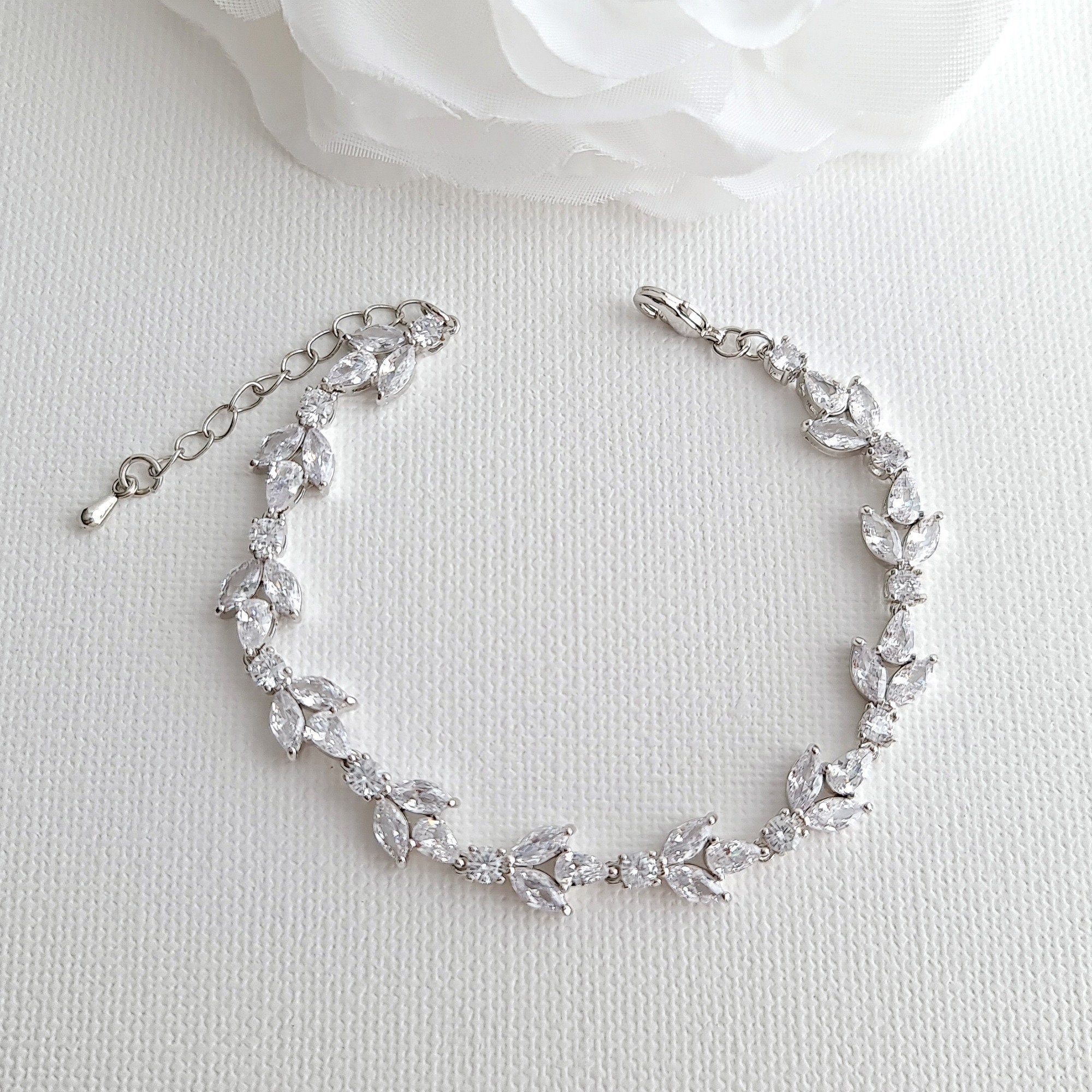 Buy Silver Crystal Bridal Wedding Bracelet, Swirl Romantic Stretch  Rhinestone Bracelet, Silver Stretch Bracelet for Bride Online in India -  Etsy