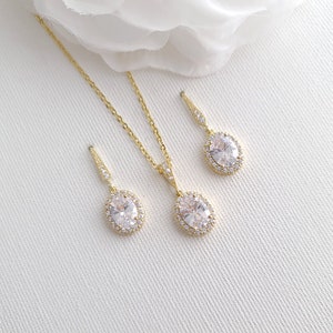 Oval Crystal Bridal Earrings, Dangle Bridesmaid Earrings, Cubic Zirconia Earrings, Small Earrings For Bride, Bridal Jewelry Set, Emily image 8