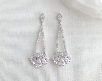 Bridal Drop Earrings, Bride Earrings For Wedding Day, Long Crystal Wedding Earrings, Wedding Jewelry Set, Sydney