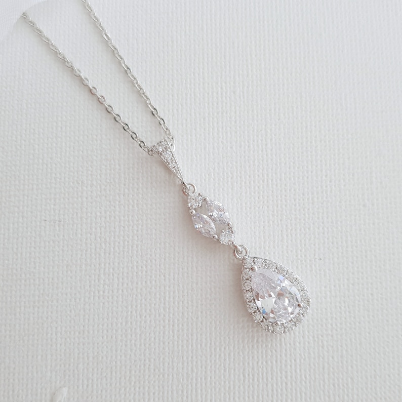 Simple Bridal Necklace Crystal Drop Pendant Necklace for Etsy
