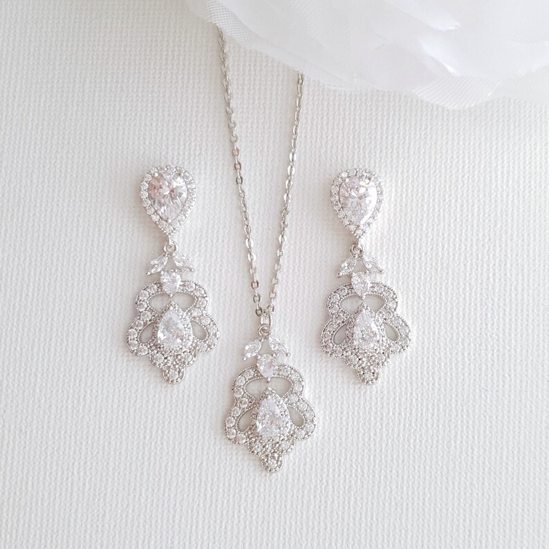 Norma Set Bridesmaid Jewelry Set Bridal Earring and Necklace Set Rose Gold Wedding Jewelry Set Crystal Jewelry Gold Drop Necklace Set