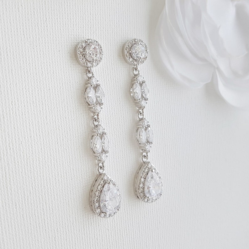 Rose Gold Bridal Earrings Long Crystal Drop Wedding Earrings - Etsy