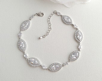 Crystal Bridal Bracelet, Silver Marquise Wedding Bracelet For Brides, Cubic Zirconia Bracelet, Bridal Jewelry, Harriet