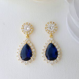 Bridal Earrings Blue and Gold Wedding Earrings Blue Sapphire - Etsy