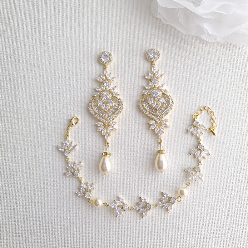 Wedding Earrings and Bracelet Set Bridal Jewelry Set Silver Etsy