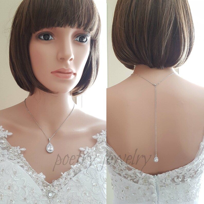 Simple Wedding Back Necklace Crystal Backdrop Bridal Etsy