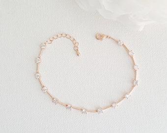 Minimalist Rose Gold Bracelet For Brides, Dainty Bracelets For Women, CZ Wedding Bracelet, Ginger