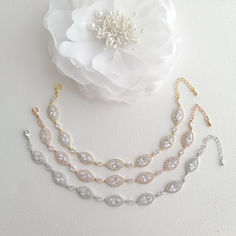 Crystal Bridal Bracelet Silver Marquise Wedding Bracelet for Etsy