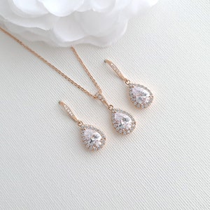 Rose Gold Bruidsoorbellen, Bruiloft Dangle Oorbellen, Bruidsmeisje Oorbellen, Teardrop Oorbellen, Crystal Drop Oorbellen, Bruiloft Sieraden, Emma afbeelding 4