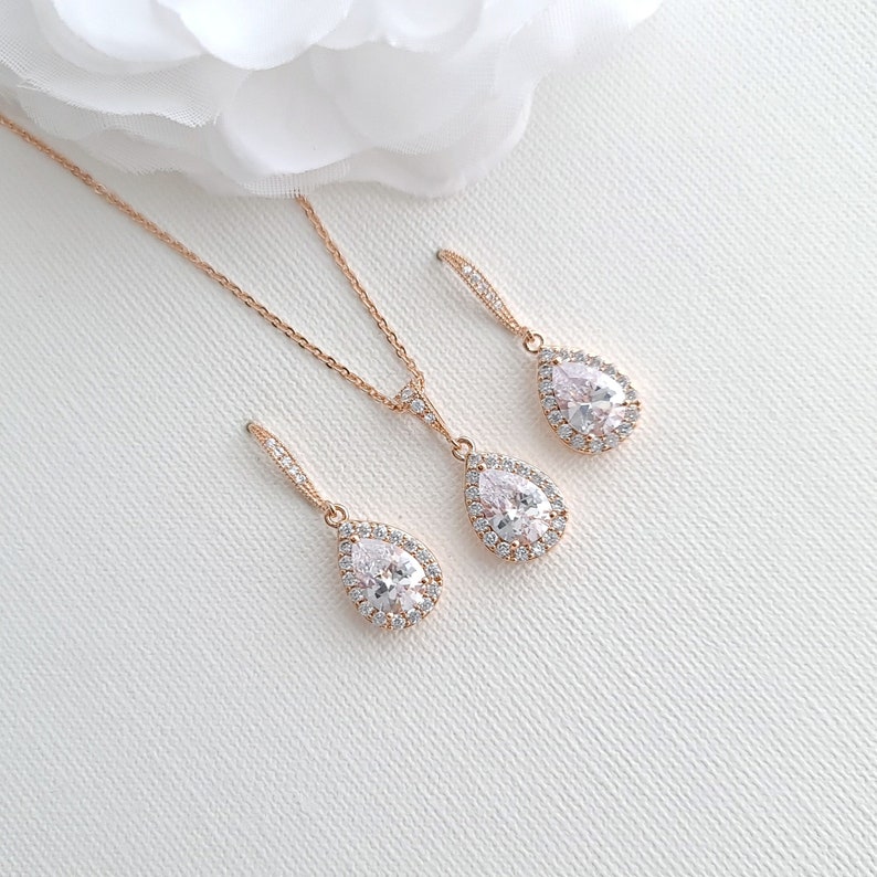 Rose Gold Bridal Earrings, Wedding Dangle Earrings, Bridesmaid Earrings, Teardrop Earrings, Crystal Drop Earrings, Wedding Jewelry, Emma image 4