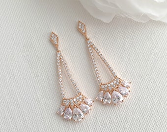 Rose Gold Bridal Earrings, Drop Crystal Earrings, Wedding Earrings, Earrings and Necklace Set, Wedding Earrings for Bride, Sydney