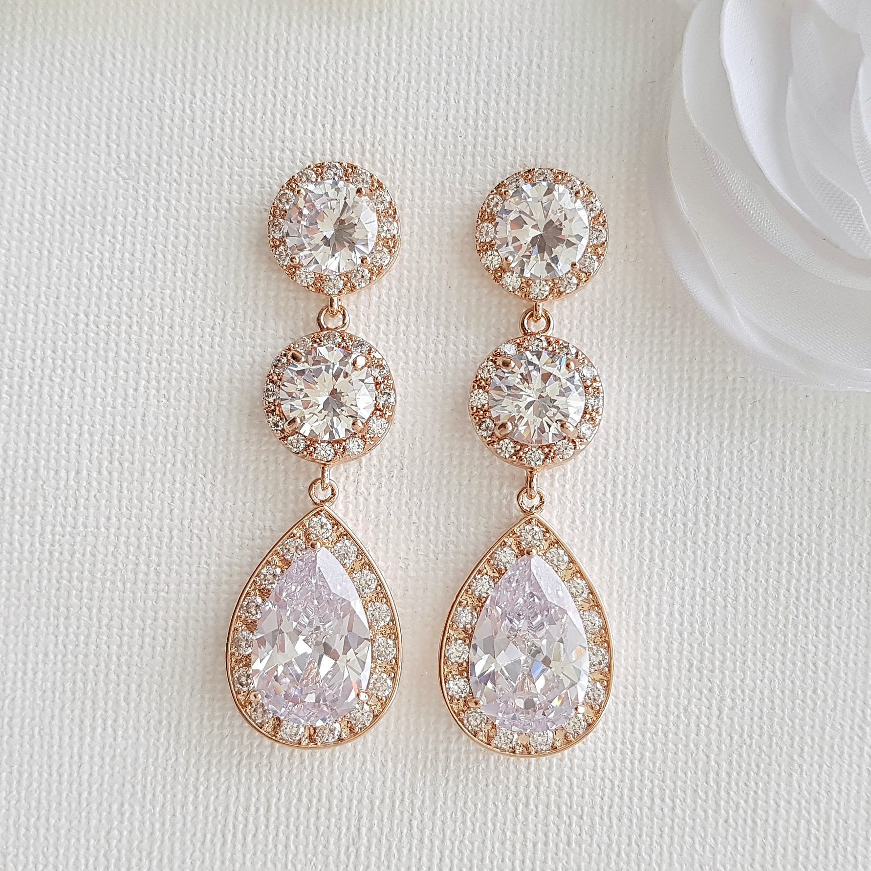 Crystal Bridal Earrings Long Wedding Earrings Halo Style | Etsy