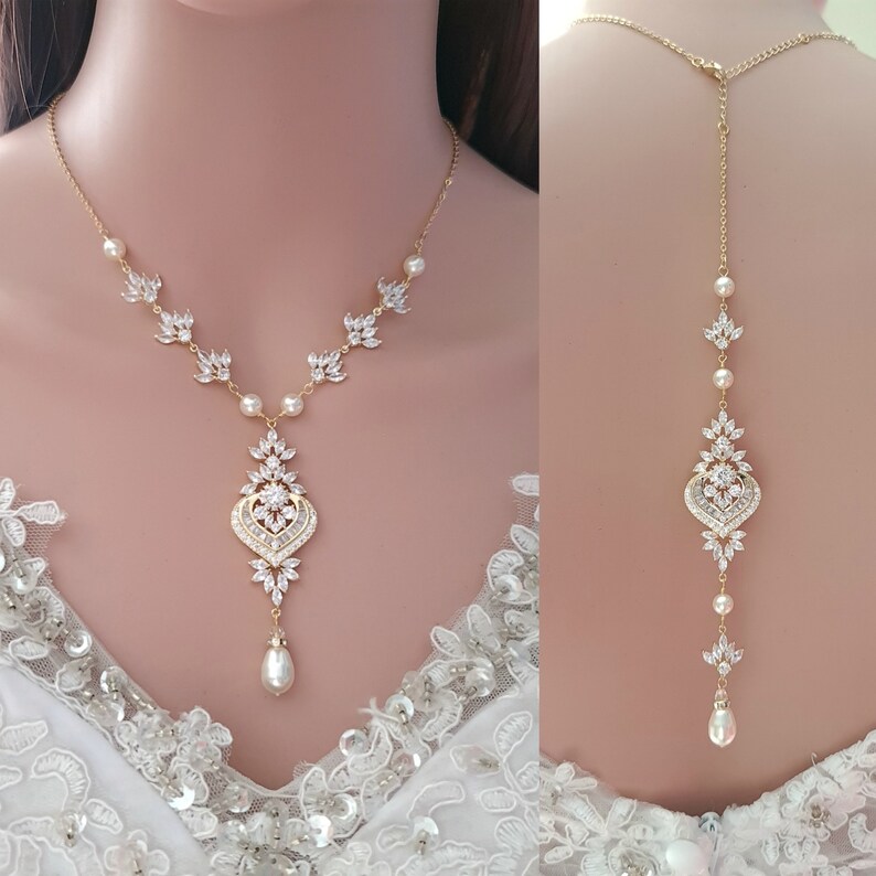 Backdrop Bridal Necklace Wedding Back Necklace Crystal and Etsy Australia