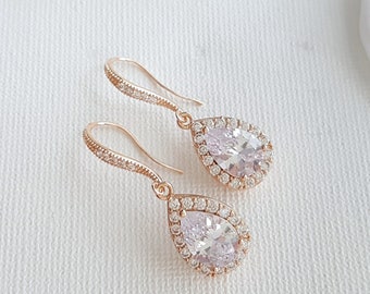 Rose Gold Bridal Earrings, Wedding Dangle Earrings, Bridesmaid Earrings, Teardrop Earrings, Crystal Drop Earrings, Wedding Jewelry, Emma