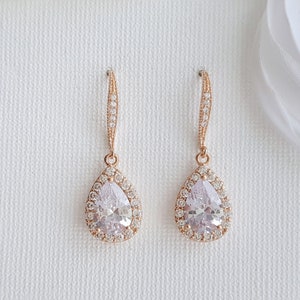 Rose Gold Bruidsoorbellen, Bruiloft Dangle Oorbellen, Bruidsmeisje Oorbellen, Teardrop Oorbellen, Crystal Drop Oorbellen, Bruiloft Sieraden, Emma afbeelding 6