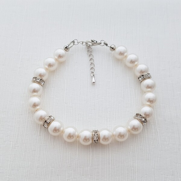 Pearl Bridal Bracelet, Rhinestone Pearl Bracelet, Bridal Jewelry, Swarovski Pearls, Wedding Bracelet, Pearl Bridesmaid Bracelet, Ava