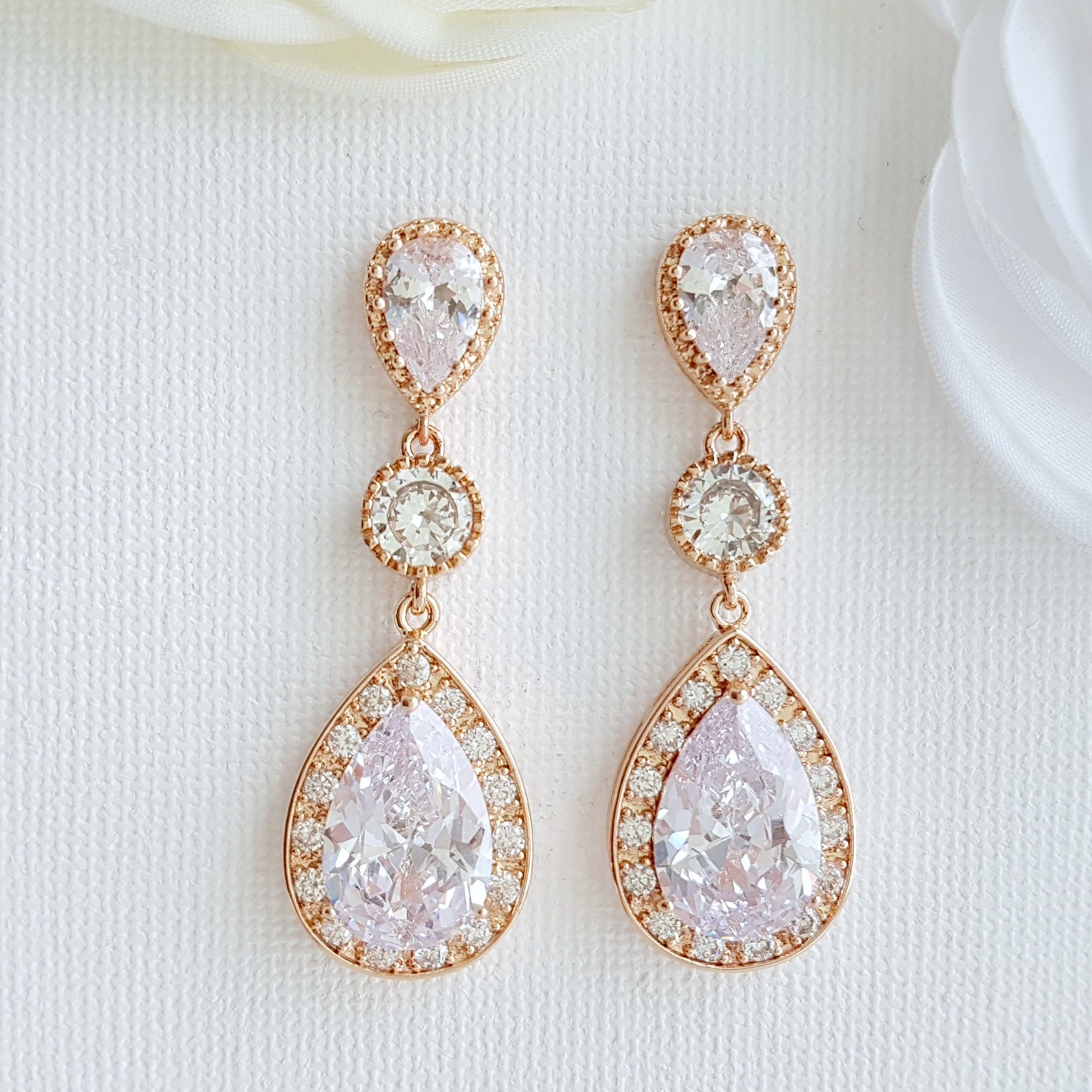 Rose Gold Earrings Wedding Earrings Rose Gold Bridal | Etsy