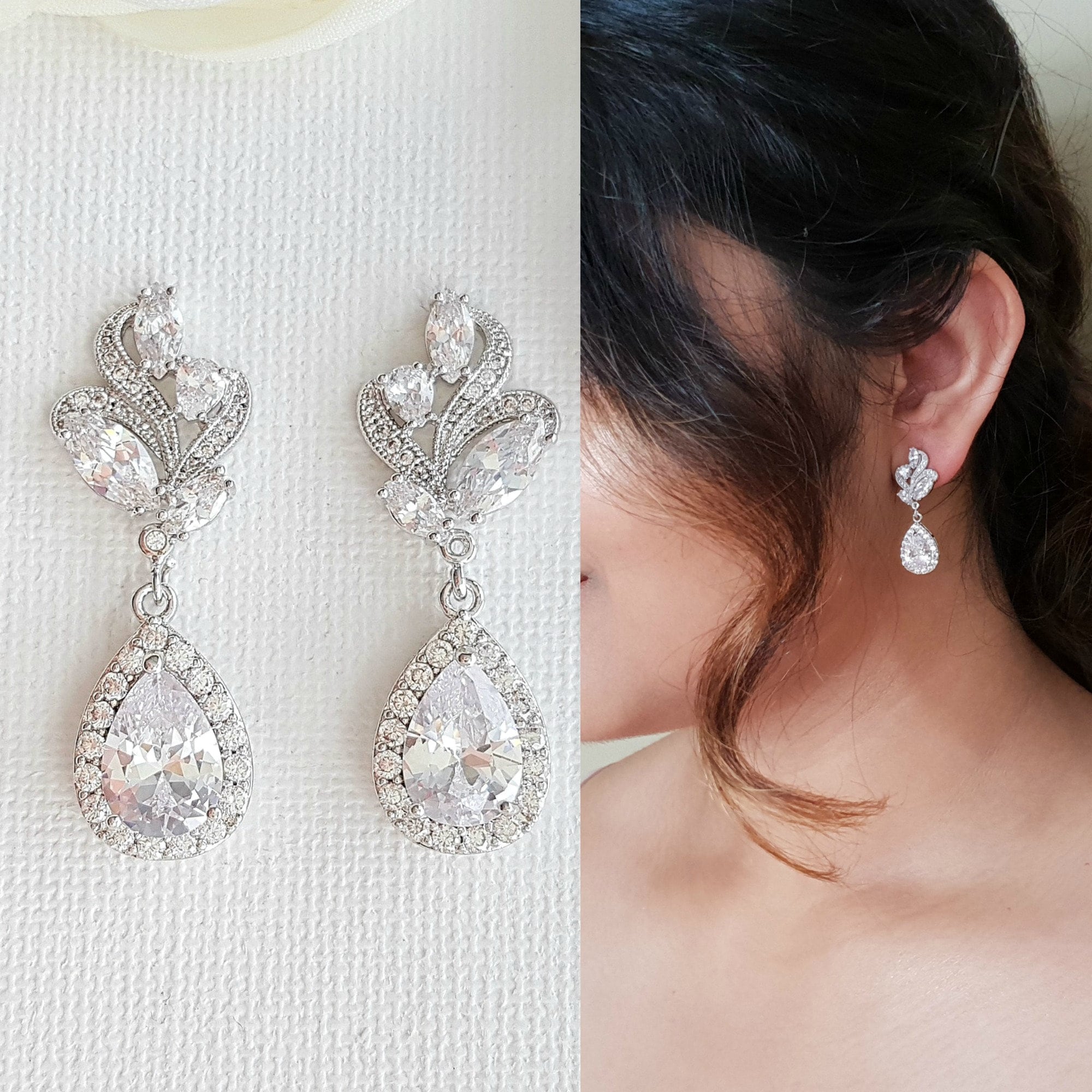 Cubic Zirconia Earrings, Wedding Teardrop Earrings, Statement Wedding