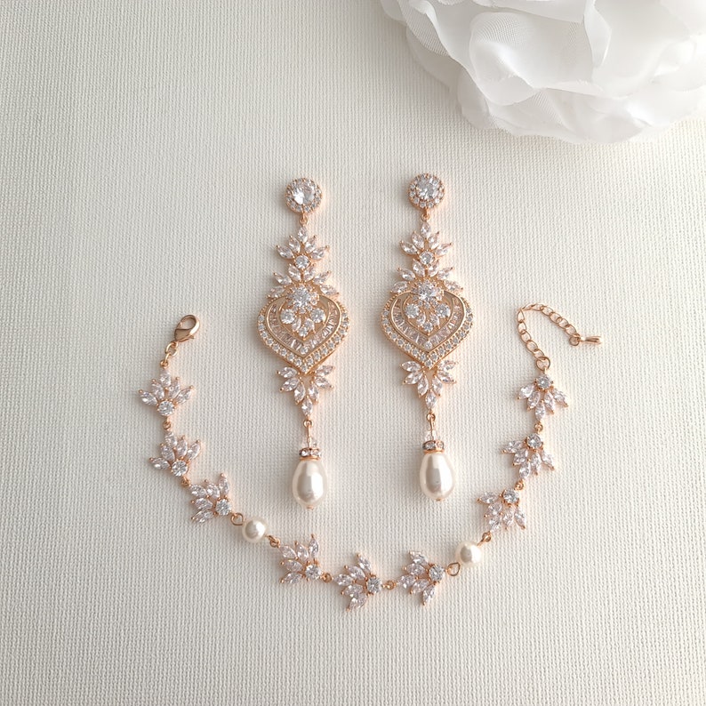 Wedding Earrings and Bracelet Set Bridal Jewelry Set Silver Etsy