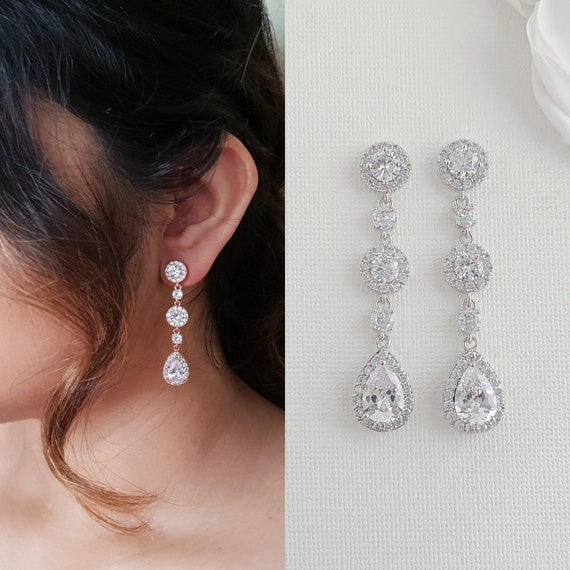 Pendientes largos plata para el día la boda pendientes - Etsy España