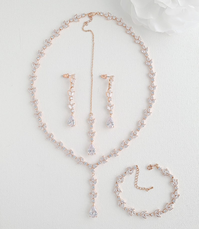 Rose Gold Jewelry Set for Brides Wedding Necklace Set With Etsy